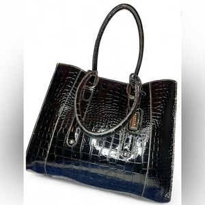 🎉✨ Mondani New York - Glossy Black Patent Leather Crocodile Shopping Tote Purse